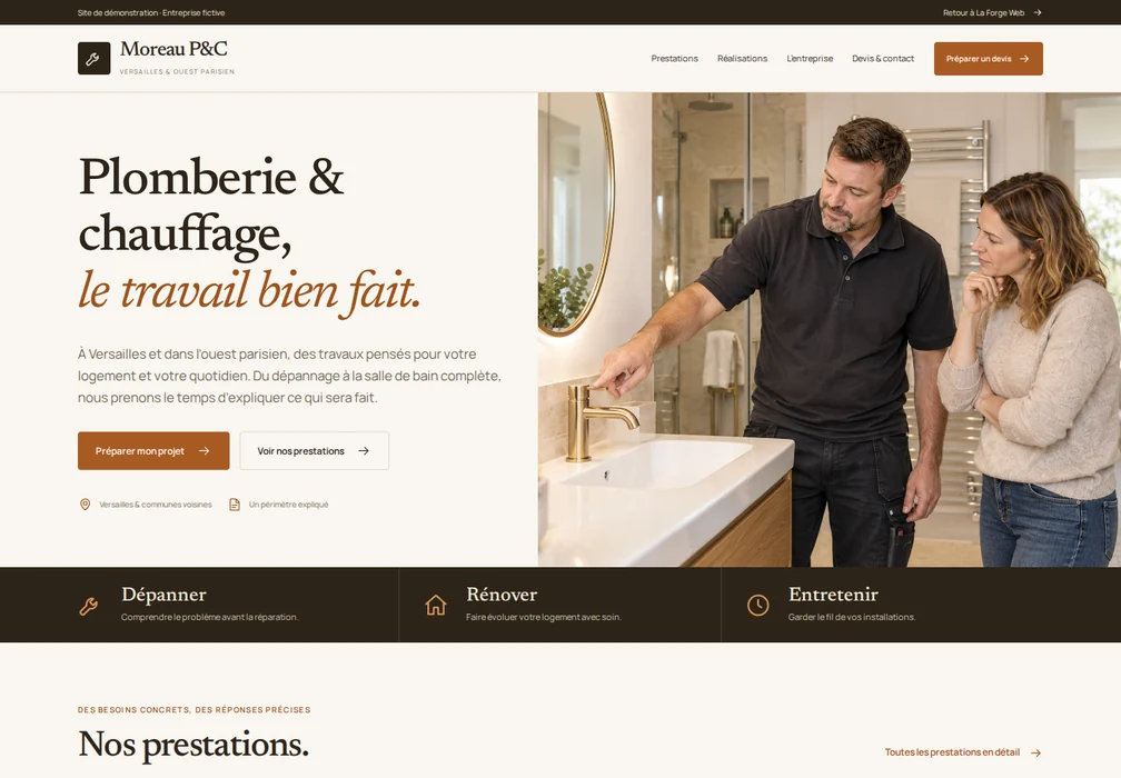 Aperçu du concept de site Moreau Plomberie