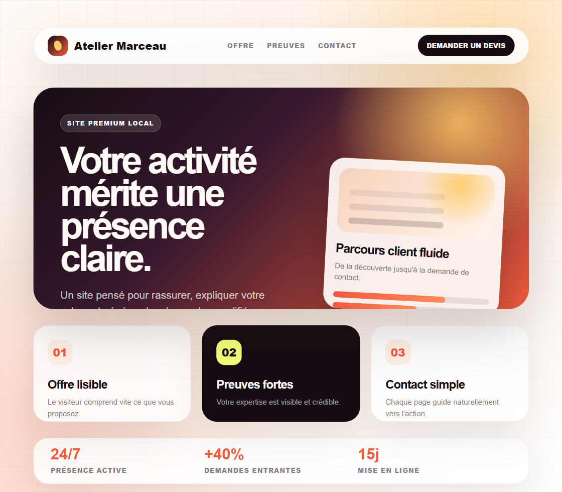 Aperçu d'une interface web premium créée par La Forge Web